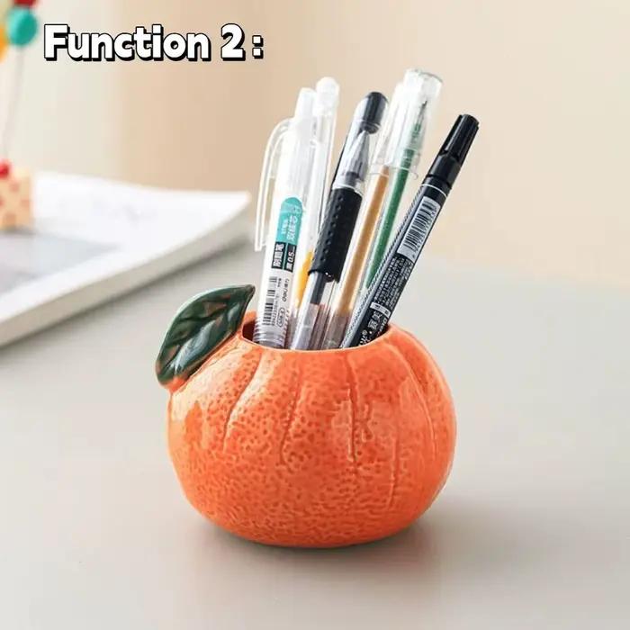 Ensemble de fourchettes à fruits en céramique orange, style créatif Ins, fourchettes à dessert avec pot de rangement, couleur unie, pour la maison