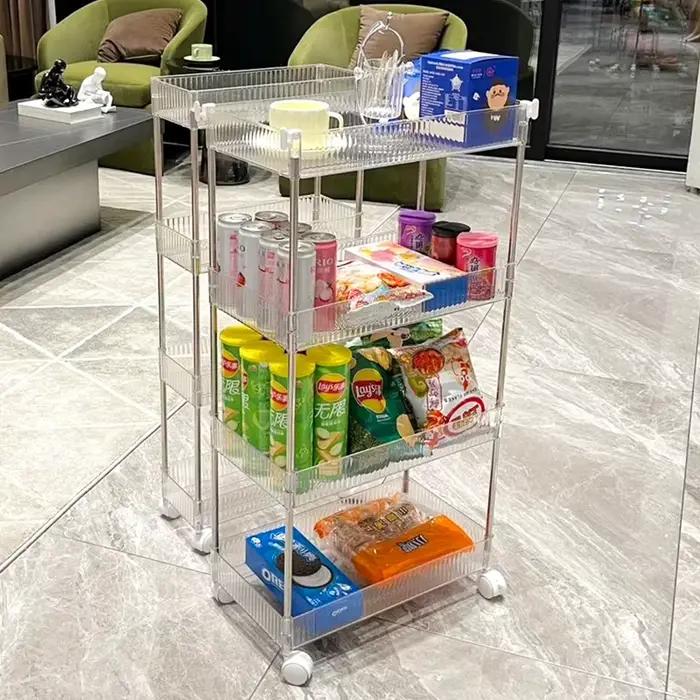Support de rangement mobile en acrylique gris clair moderne pour cuisine salle de bain salon et support à collations