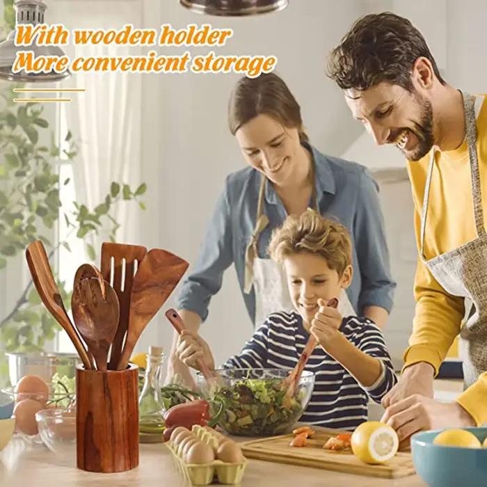 Ensemble d'ustensiles de cuisine en bois 1-9 pièces/ensemble
