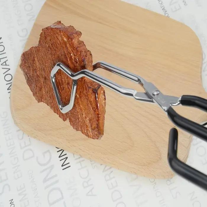 Pinces à ciseaux en acier inoxydable, avec poignée enveloppante, pince à pain coudée pour barbecue, gâteau à griller, 11 pouces, sûres et résistantes à la chaleur