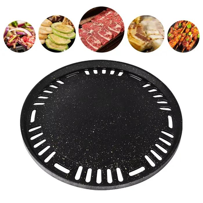 Plaque de gril coréenne en alliage d'aluminium triple plat pour barbecue et camping avec design moderne et couleurs vives