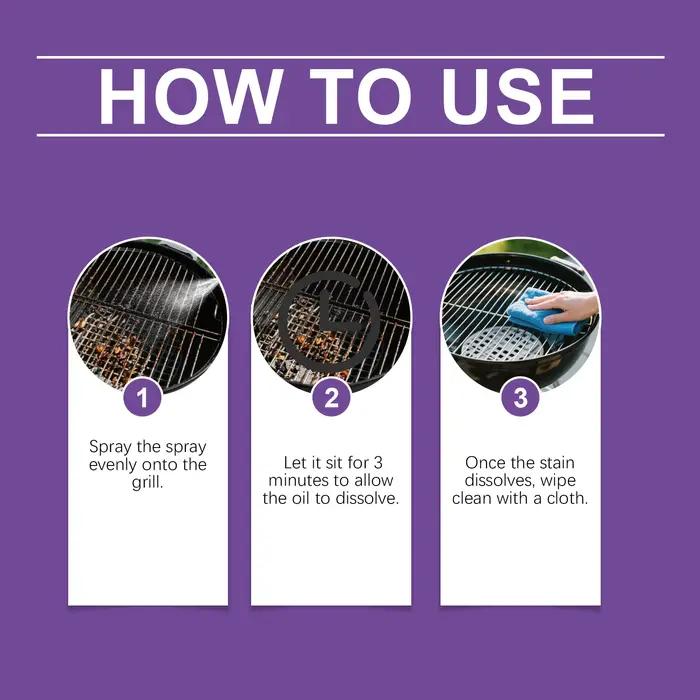 Nettoyant pour grille de barbecue 120 ml, nettoyage puissant, élimine la graisse tenace, élimine les dépôts de carbone, formule sûre, ne fait pas de dommages au barbecue