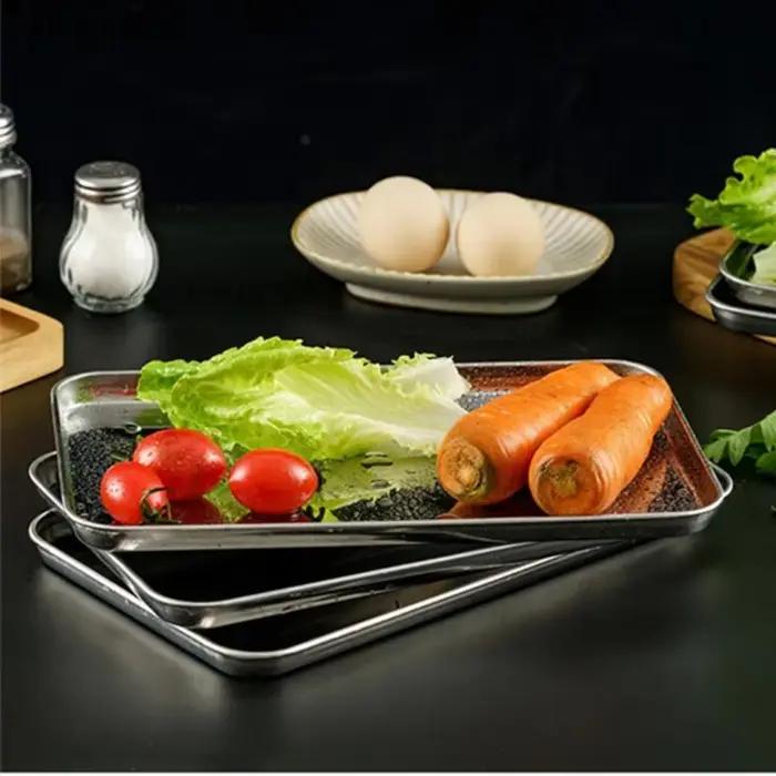 Plateau Rectangulaire en Acier Inoxydable Multifonctionnel Pour Cuisine et Buffet Occasions Spéciales