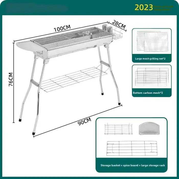 Barbecue portable d'extérieur pliable et épaissi, gril à charbon multifonctionnel pour usage domestique