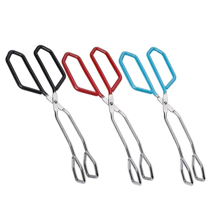 Pinces à ciseaux en acier inoxydable, avec poignée enveloppante, pince à pain coudée pour barbecue, gâteau à griller, 11 pouces, sûres et résistantes à la chaleur