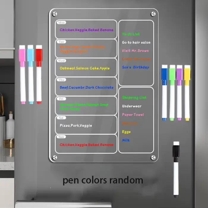 Planificateur de repas en acrylique, tableau de menu magnétique pour réfrigérateur de cuisine, tableau de planification hebdomadaire transparent, tableau de choses à faire pour réfrigérateur