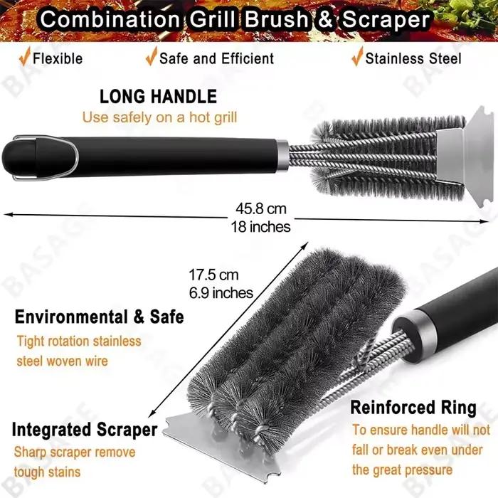 Brosse de gril sûre-brosse de barbecue sans poils-nettoyeur de barbecue en acier inoxydable résistant à la rouille-grands accessoires de grillades