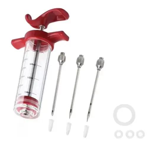 Seringue à viande pour barbecue avec aiguilles en acier inoxydable pour marinage de poulet, porc, bœuf et dinde - outil de cuisine pour traiteurs et occasions spéciales