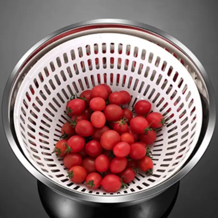 Essoreuse à salade 3,5 L en acier inoxydable, séchage rapide, déshydrateur de légumes grande capacité, lave-fruits manuel, pétrin à pâte
