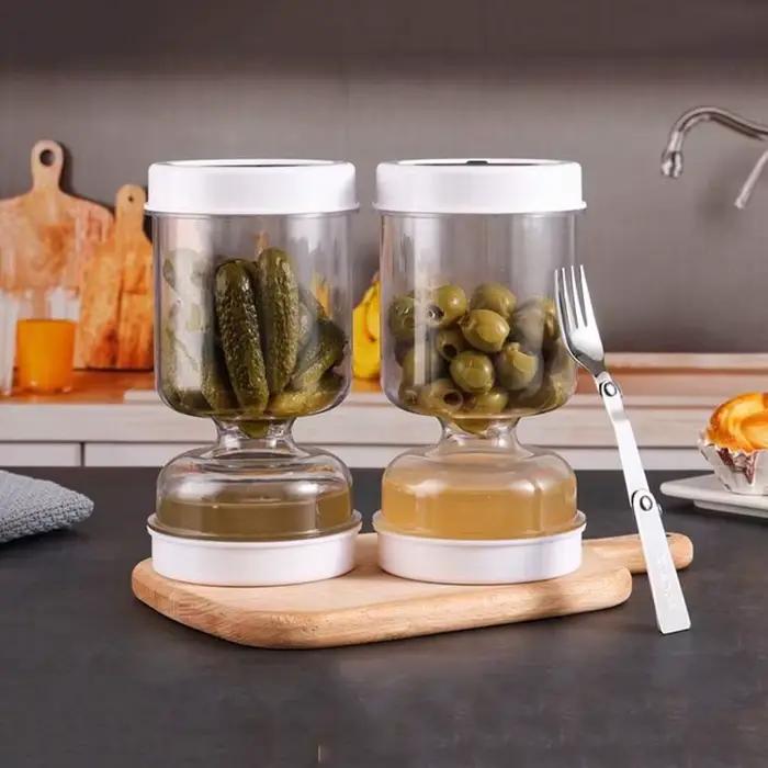 Pot à cornichons avec séparateur de jus et couvercle hermétique pour cornichons, olives, concombres et hermites, multifonctionnel pour cuisine et décoration, idéal pour occasions spéciales et cadeaux