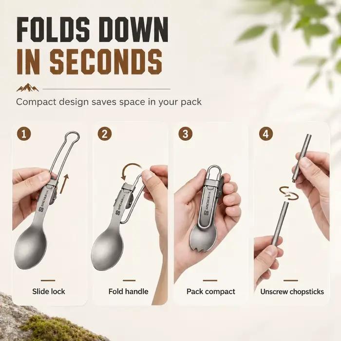 Vaisselle pliante en titane, légère et portable, cuillère, fourchette, couteau en alliage de titane, camping en plein air, randonnée, pique-nique