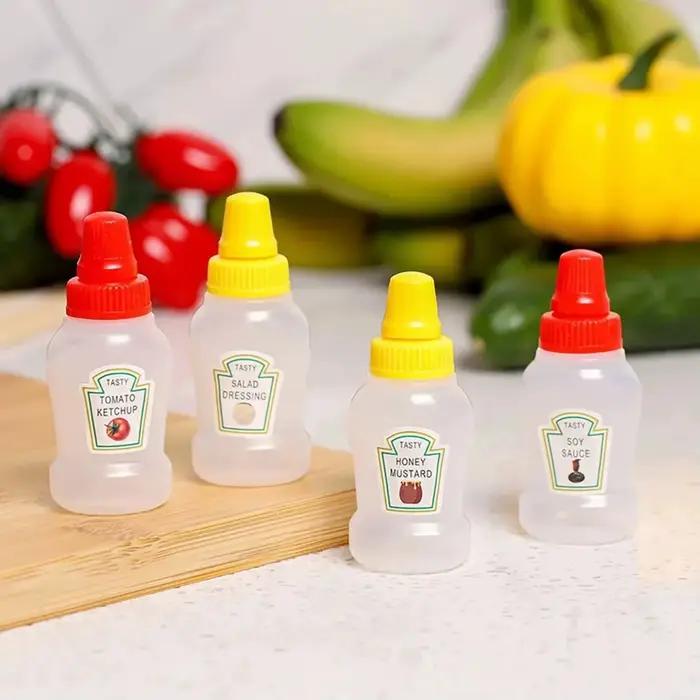 Mini bouteille à presser de 25ml, conteneur d'assaisonnement en plastique portable pour sauce tomate, bureau et voyage, 4 pièces