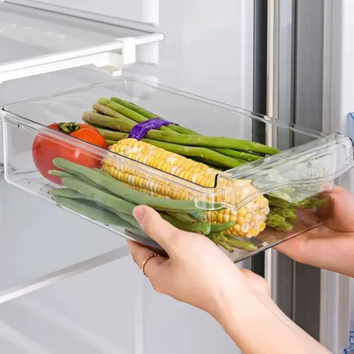 Boîte de rangement transparente pour tiroir de réfrigérateur en plastique extensible pour fruits, légumes, œufs et autres aliments occasions spéciales et quotidienne