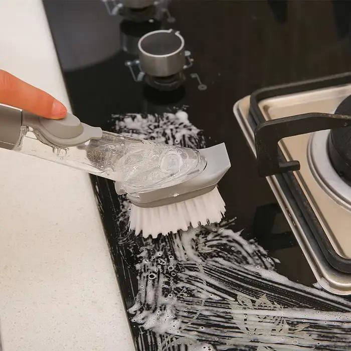 Brosse de lavage de vaisselle avec distributeur de liquide, éponge de lavage de cuisine multifonction, nettoyeur paresseux, outils de support 007