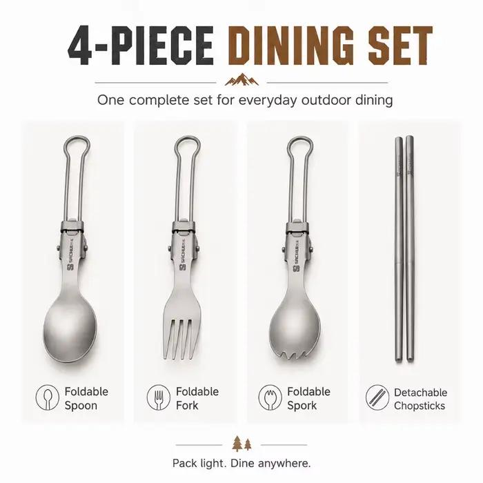 Vaisselle pliante en titane, légère et portable, cuillère, fourchette, couteau en alliage de titane, camping en plein air, randonnée, pique-nique