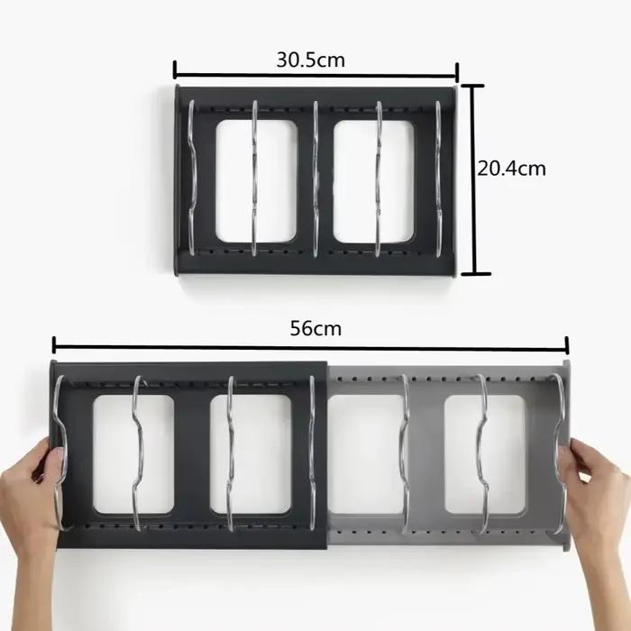 Support de casseroles télescopique à 7 grilles, organisateur de casseroles, support d'armoire peu encombrant pour casseroles, casseroles et couvercles, garde votre cuisine propre et bien rangée, 1 piè