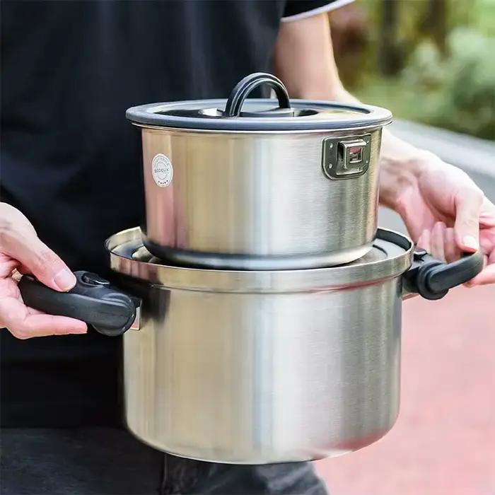 Ensemble de casseroles en acier inoxydable pliant pour camping et randonnée usage quotidien et cadeau parfait pour amateurs de plein air et chefs en herbe