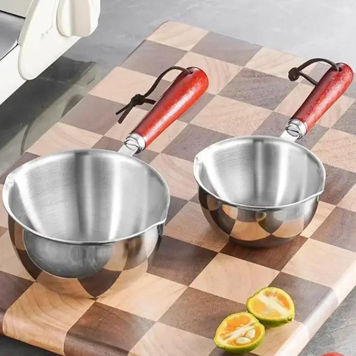 Poêle à huile chaude en acier inoxydable, chauffe-beurre chaud, poêle à fond plat pour éclaboussures d'huile, casserole pour saucisses au lait bouillant, 150/300/500ml
