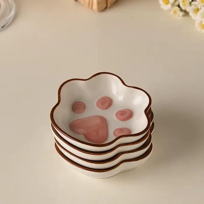 Petit plat en céramique de saveur de griffe de chat mignon, plat de dessin animé créatif, assaisonnement à la maison, escales de bureau, plat décoratif