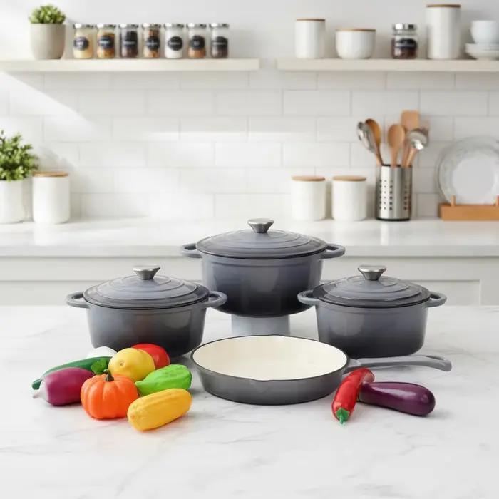 Ensemble de 7 ustensiles de cuisson modernes et durables en fonte émaillée : Casserole