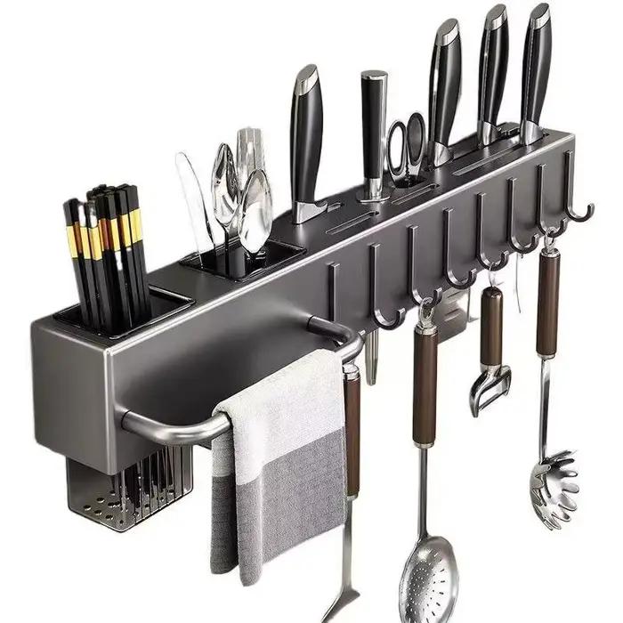 Étagère de cuisine sans outils, accessoires de cuisine, support mural multifonctionnel pour baguettes, rangement pour couteaux et outils