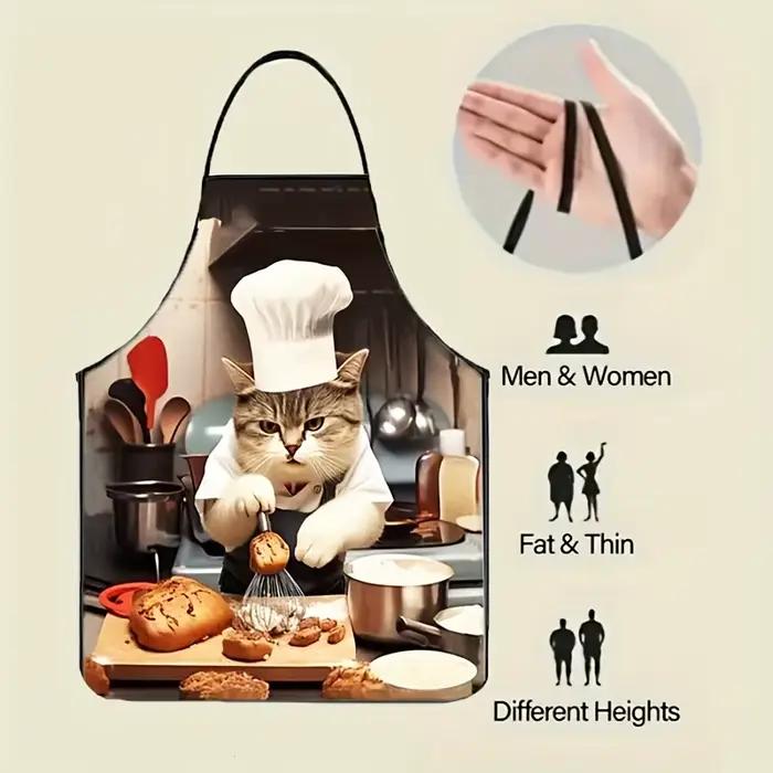 Tablier de cuisine WhiskerWonders Cat Chef tissu non tissé polyester brun pour pâtisserie et cuisine hommes femmes occassions spéciales