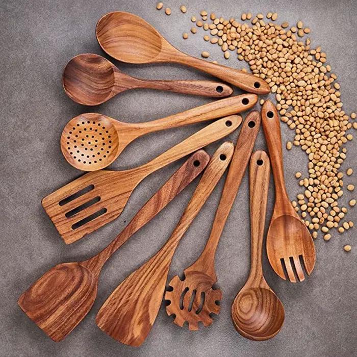 Ensemble d'ustensiles de cuisine en bois 1-9 pièces/ensemble