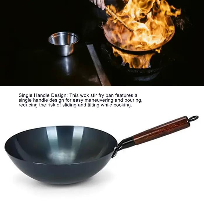Wok Antiadhésif à Poignée Unique, Traditionnel Chinois, Rond, Astronomique, Non Revêtu, pour la Maison et le Restaurant