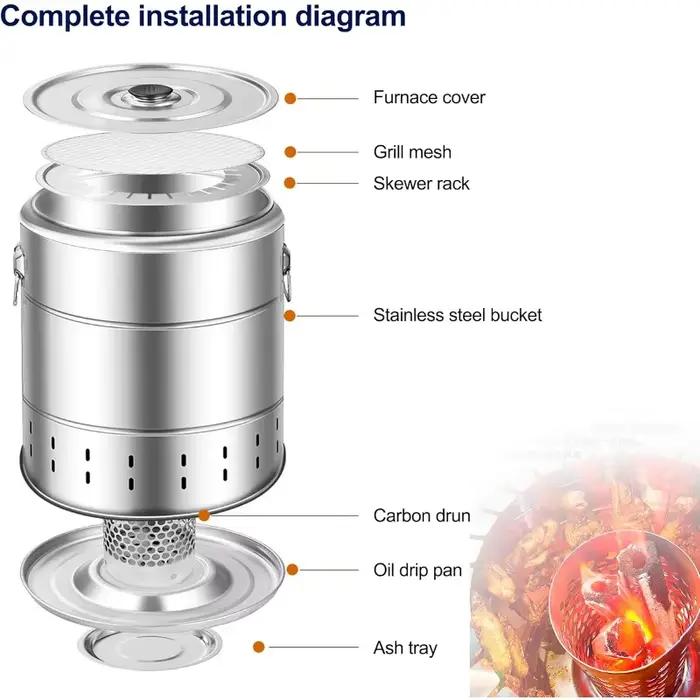 Grill enroulé en acier inoxydable, gril à charbon de bois sans fumée, grille de cuisson, four de Camping Portable, outils de Barbecue ménagers