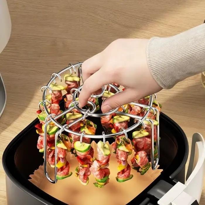 Grille verticale en acier inoxydable pour friture à air et barbecue, avec brochettes suspendues