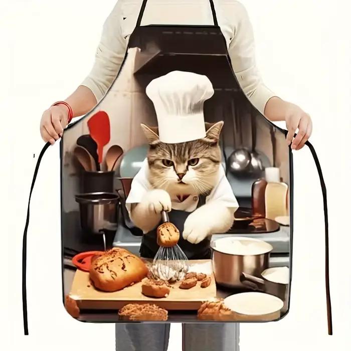 Tablier de cuisine WhiskerWonders Cat Chef tissu non tissé polyester brun pour pâtisserie et cuisine hommes femmes occassions spéciales
