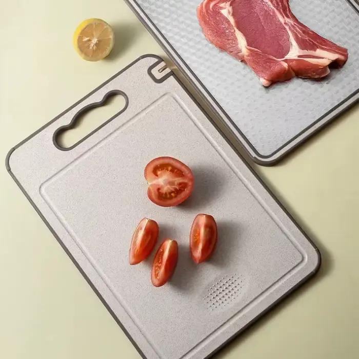 Planche à découper Double face en acier inoxydable 304, avec bords en Silicone, matériau PP Anti-moisissure, planche à découper pour usage domestique