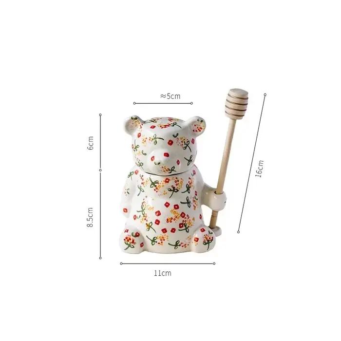 Pots à miel ours mignon en céramique pots de rangement pour nourriture décoration de la maison boîte de rangement thé cuillère à miel pour cuisine