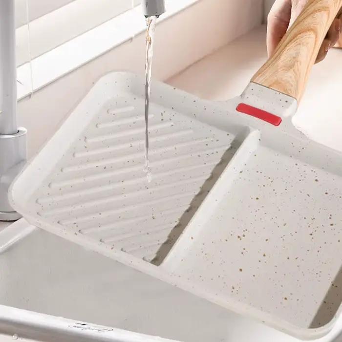 Poêle à omelette polyvalente à 2 sections, antiadhésive, avec compartiments pour œufs, poêle carrée pour grillades, plaque à frire pour steaks, pour cuisinières