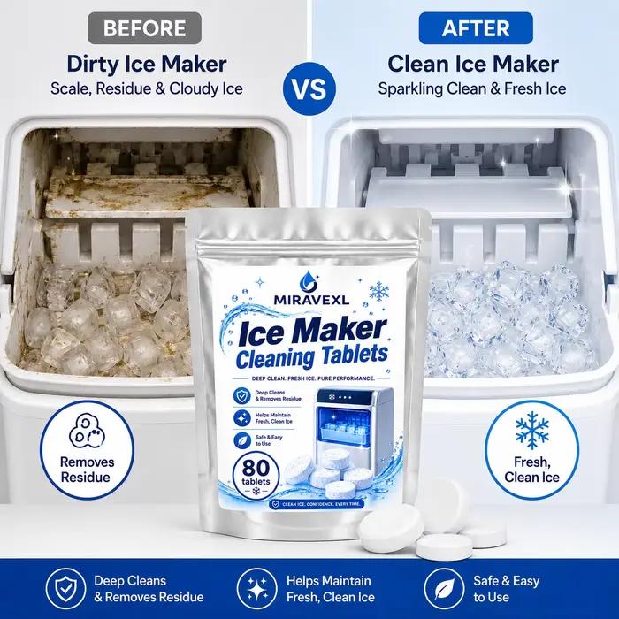 Tablette de nettoyage pour machine à glaçons détartrante sûre pour éliminer les résidus de calcaire et purifier le goût de l'eau pour usage domestique et professionnel