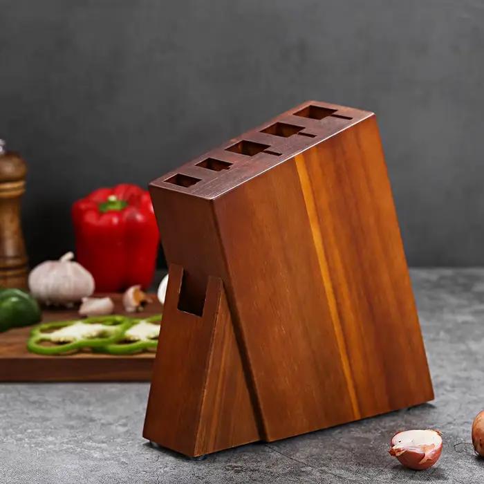 DASHWAY porte-couteau avec bloc de couteaux en bois d'acacia puissant sans couteaux trous de ciseaux accessoires de cuisine Design à cinq emplacements