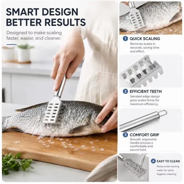 Couteau à écailles de poisson en acier inoxydable avec bord dentelé pour gratter
