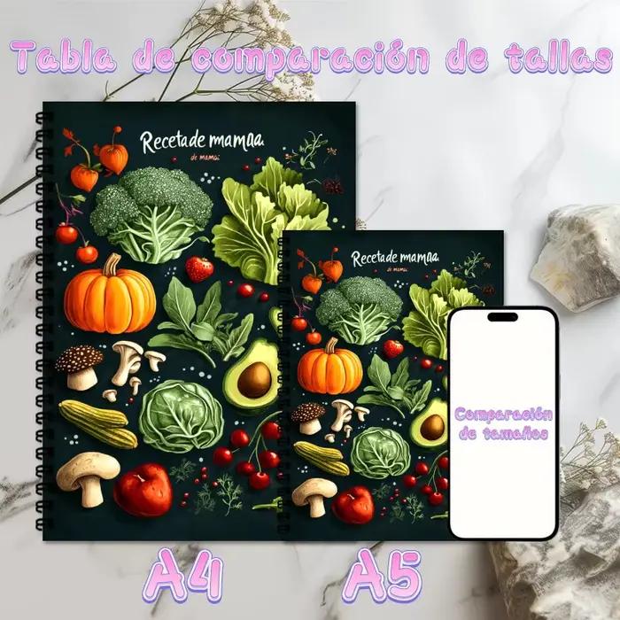 Carnet de recettes espagnol A5 reliure spirale livre de recettes légumes fruits pour cuisiniers amateurs et experts occaions familiales et cadeaux