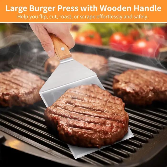 Kit de presse pour hamburgers, 4 pièces/ensemble, couvercle à badigeonner, spatule de gril, drague d'épices, Shaker, Kit de plaque chauffante pour gril à dessus plat, Hamburger