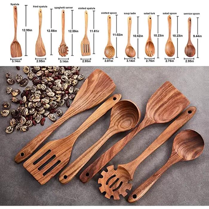 Ensemble d'ustensiles de cuisine en bois 1-9 pièces/ensemble