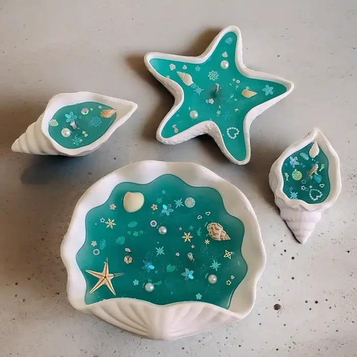 Moule de stockage en plâtre en forme d'étoile de mer, bol de conque de pétoncle, moule de vase à bougie, moules en silicone béton pour élection, résine xy bricolage