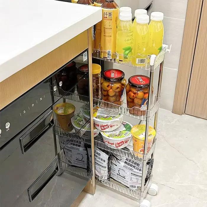 Support de rangement mobile en acrylique gris clair moderne pour cuisine salle de bain salon et support à collations