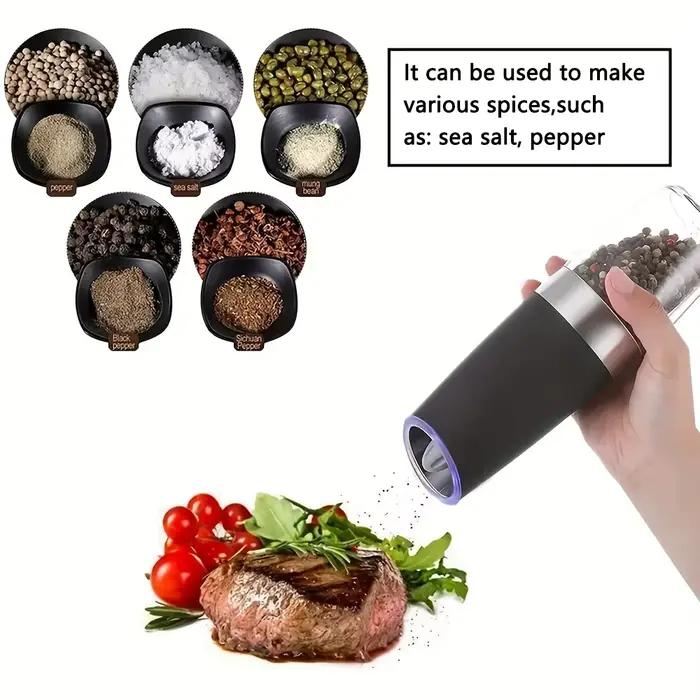 Moulin à poivre, moulin à sel de mer domestique, moulin à épices électrique réglable, broyeur à poivre réutilisable, gadget de cuisine, grossièreté réglable, lumière LED alimentée par batterie, foncti
