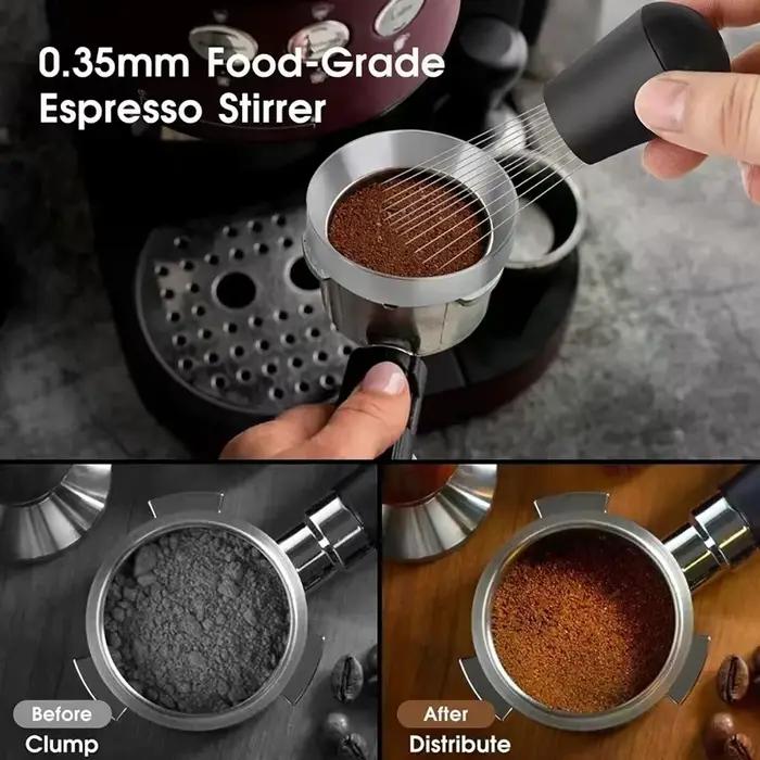 Ensemble pour passionnés de café, kit d'espresso 5 pièces avec distributeur, niveleur de doseur, outil WDT et entonnoir doseur, adapté pour 51/53/58 mm