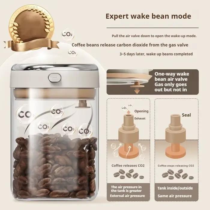 Pot scellé sous vide de grains de café de qualité alimentaire avec traqueur de date et conteneurs de stockage de valve