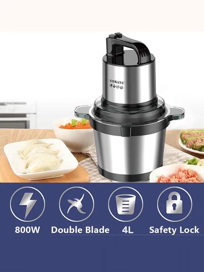 Couteau électrique avec bol en acier inoxydable hachoir à viande 2 vitesses 4 lames pour viande et oignon occasion spéciale cuisine rapide efficace