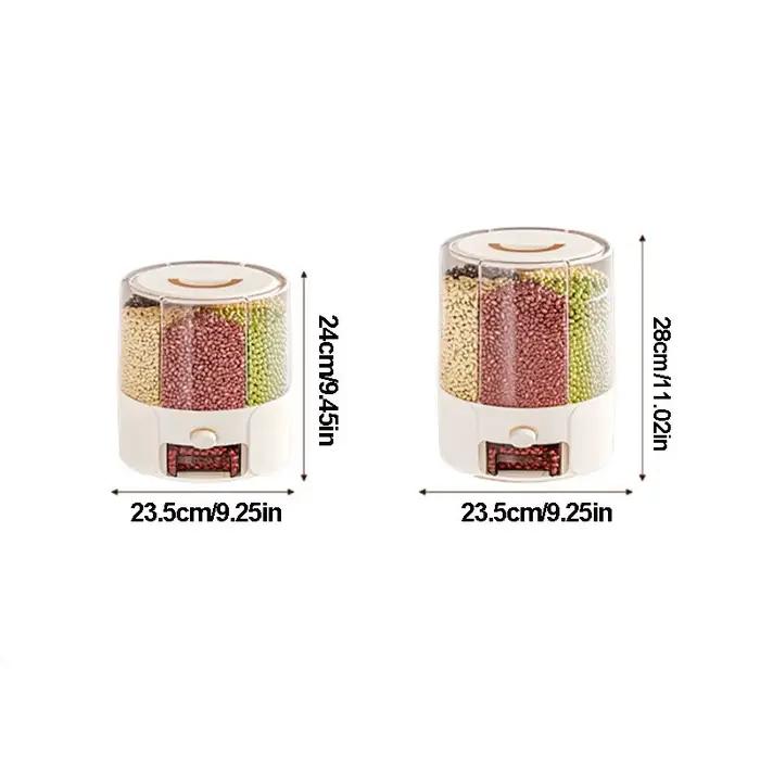 Distributeur de céréales rotatif à 6 compartiments, conteneur de stockage de riz hermétique et anti-humidité, organisateur de céréales de cuisine pour farine et aliments secs