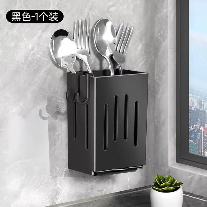 Support mural pour ustensiles de cuisine porte-baguettes avec plateau d'égouttage et crochets pour rangement élégant et pratique sans perçage pour cuisine moderne et ordonnée