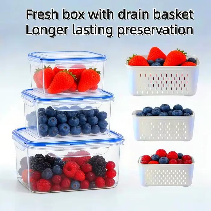 Lot de 6 Contenants de Rangement Grande Capacité pour Fruits avec Passoire Amovible pour Réfrigérateur
