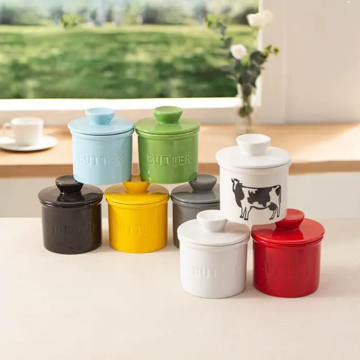 Pot à beurre en céramique avec couvercle, style français, pour beurre à tartiner, à laisser sur le comptoir avec réservoir d'eau intégré pour maintenir la consistance optimale des aliments occasions spéciales